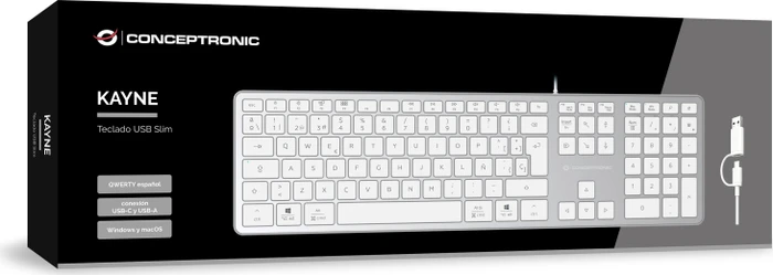 Conceptronic KAYNE02WES Slim-Tastatur, weiß, USB, ES