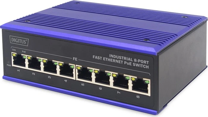 Digitus Professional DN-65 Industrial Railmount Switch, 8x RJ-45, 30W PoE+