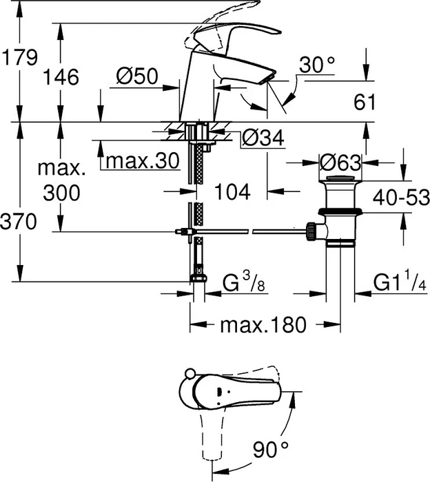 Grohe Eurosmart Einhand-Waschbeckenarmatur 1/2" S-Size chrom