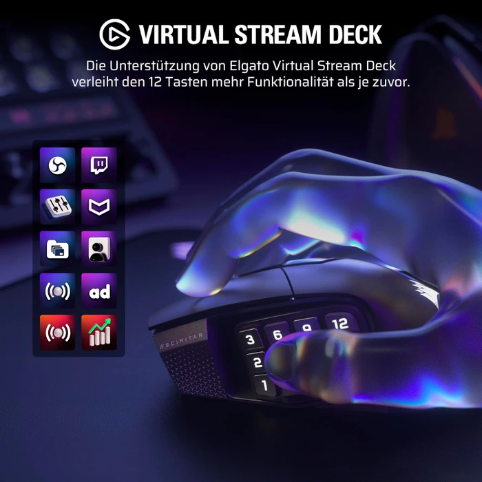 Corsair Scimitar Elite Wireless SE MMO, Gun Metal schwarz, USB/Bluetooth