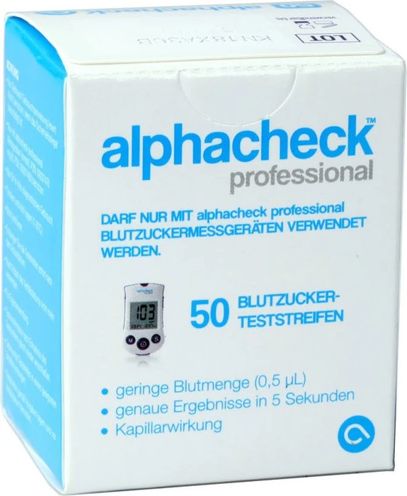 Alphacheck Professional Blutzucker-Teststreifen, 50 Stück