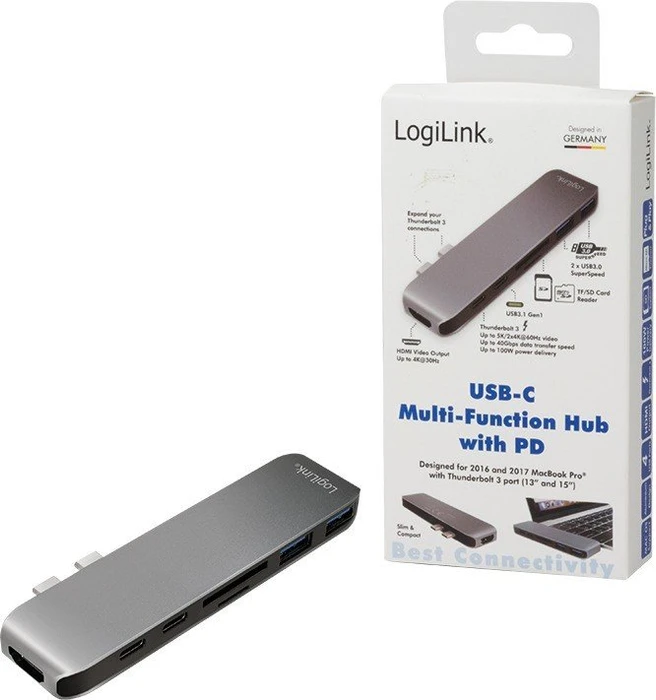 LogiLink 2x Thunderbolt 3 auf USB-C/USB-A Multiport Adapter, silber