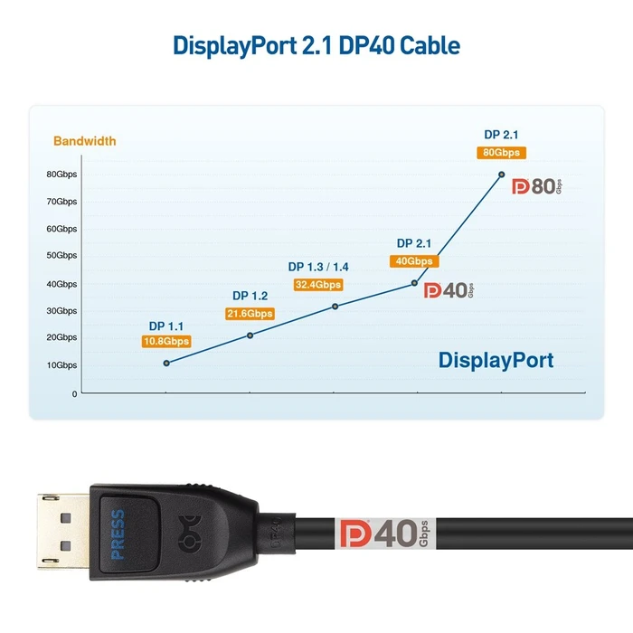 Cable Matters DisplayPort 2.1 Kabel DP40 schwarz, 1m