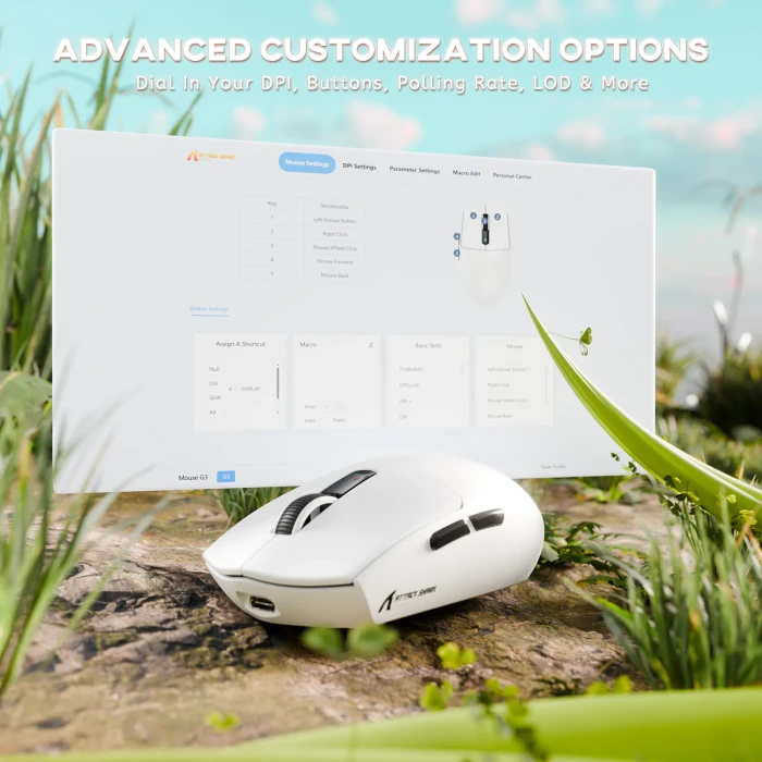 Attack Shark G3 Tri-mode Wireless Gaming Mouse, White, USB/Bluetooth