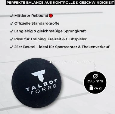 Talbot Torro Roter Punkt, Polybag Squashbälle mittelschnell, 25 Stück