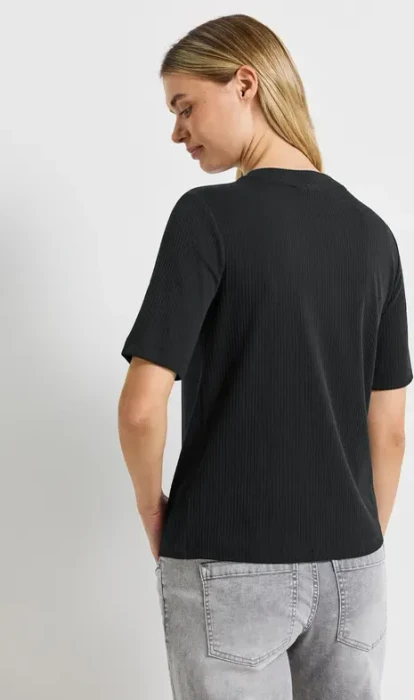 Street One Rippstruktur T-Shirt kurzarm schwarz (Damen)