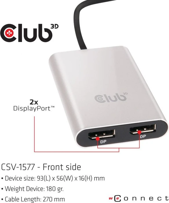 Club 3D Thunderbolt 3 auf 2x DisplayPort 1.2 4K60Hz M/F Adapter