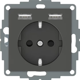 Merten System M Schuko-Steckdosen-Einsatz mit USB Ladegerät 2.4A, anthrazit