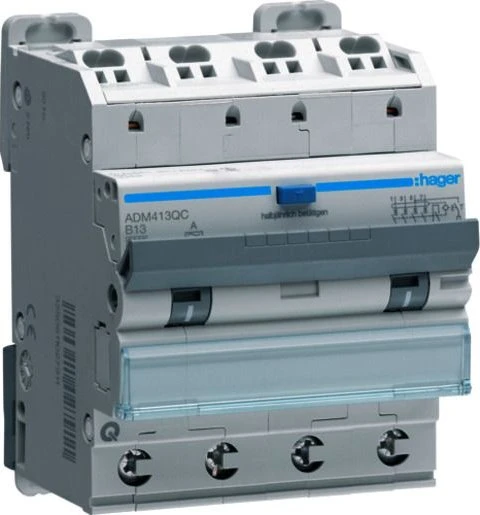 Hager Fehlerstrom-Leitungsschutzschalter 4P 6kA B-13A 30mA Typ A QC/QB