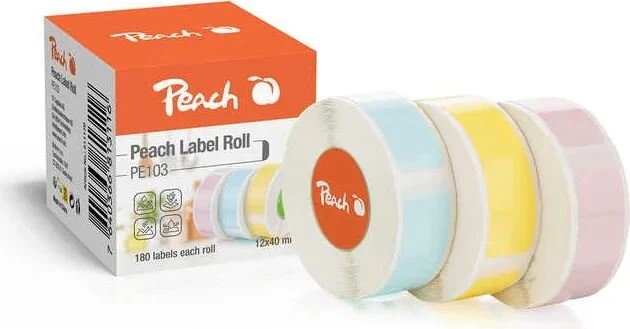 Peach Etiketten PE103, 12x40mm, hellgelb/hellblau/hellrosa, 3er-Pack (540 Etiketten)