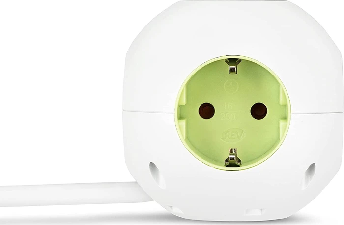 REV Ritter PowerGlobe Steckdosenwürfel, 4-fach, 2x USB, 1.4m, weiß/grün