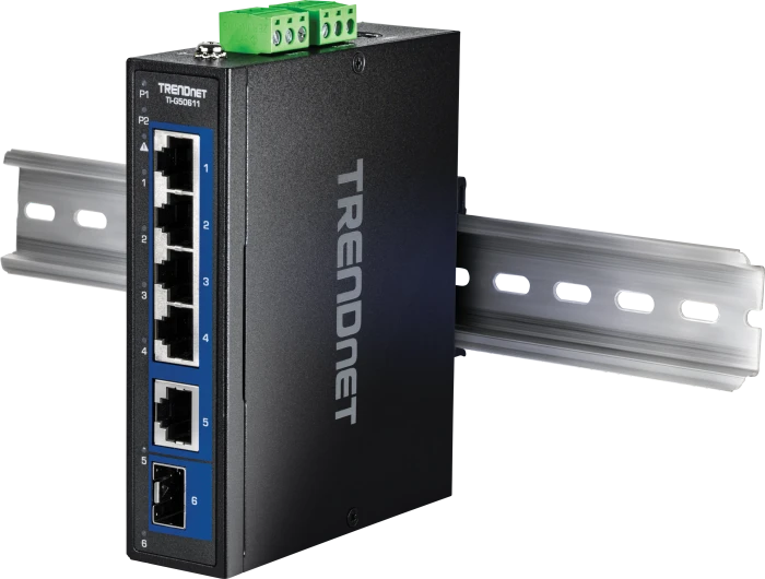 TRENDnet TI Hardened Industrial Railmount 2.5G Switch, 5x RJ-45, 1x SFP+