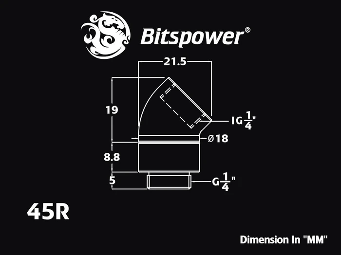 Bitspower Winkel G1/4" auf G1/4" 45° drehbar glänzend silber