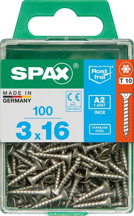 Spax Edelstahl rostfrei A2 4CUT T-STAR plus T10 Universalschraube, 3x16mm, 100 Stück