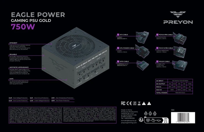Preyon Eagle Power Gold schwarz 750W, ATX 3.1