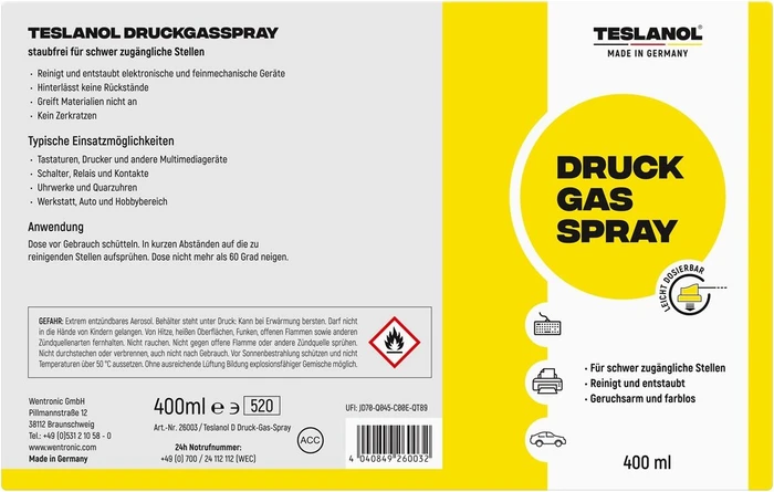 Teslanol Druckgasspray zum Reinigen und Entstauben, 400ml