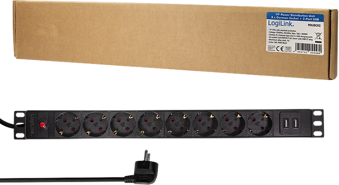 LogiLink Steckdosenleiste, 1HE, 8-fach, 230V, 2m