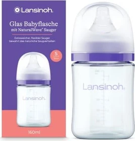 Lansinoh Weithalsflasche Glas mit NaturalWave Sauger Gr.S Trinkflasche, 160ml