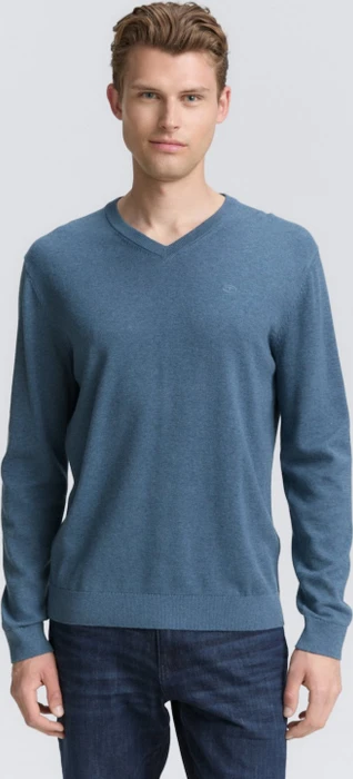 Tom Tailor Strickpullover mit V-Ausschnitt aus Baumwolle Strickpullover real teal melange (Herren)
