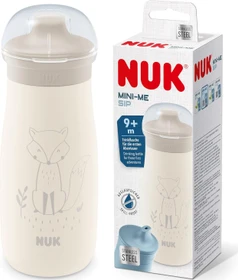 NUK Mini-Me Sip Edelstahl Trinkflasche mit Trinkaufsatz, 9+M, 300ml, beige