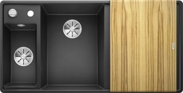 Blanco Axia III 6 S-F InFino Becken links mit Ablauffernbedienung anthrazit inkl. Holzschneidebrett