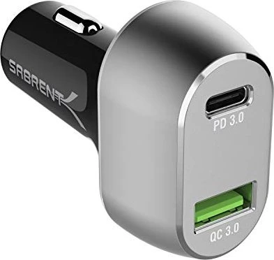 Sabrent 63W 2-Port USB Quick Charge 3.0 PD Car Charger schwarz/silber
