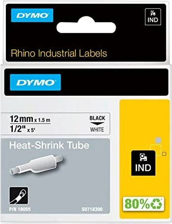 Dymo IND Schrumpfschlauch, 12mm, schwarz/weiß