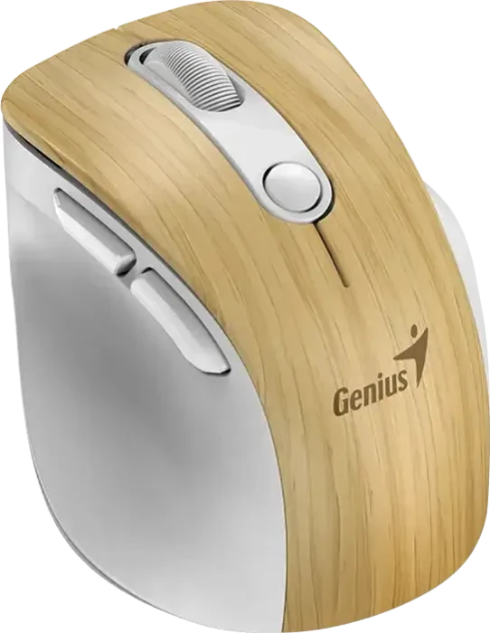 Genius Ergo 9000S Pro Wireless Bluetooth Rechargeable Mini Ergo Silent Mouse, Pine Wood, USB/Bluetooth