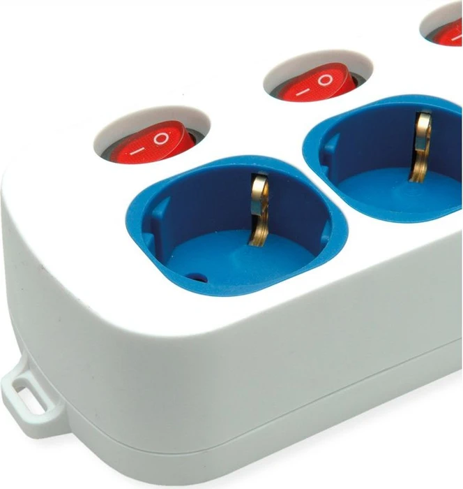 Roline / Secomp Steckdosenleiste mit Schalter + Fast Charger, 3-fach, 1.5m, weiß/blau