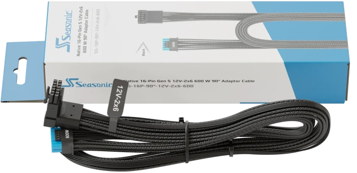 Seasonic 12V-2x6 Kabel, natives 12V-2x6 Kabel, 1x 16-Pin PCIe 5.1 Stecker auf 16-Pin PCIe 5.1 Stecker, schwarz, 90° gewinkelt, 70cm