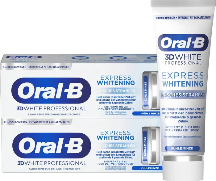 Oral-B 3D White Professional Express Whitening Frisches Strahlen Zahncreme, 150ml (2x 75ml)