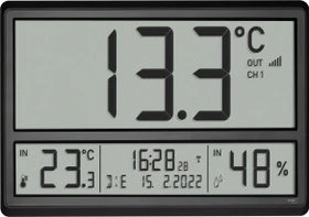 TFA Dostmann XL-Funkwanduhr mit Thermo-Hygrometer schwarz, digital