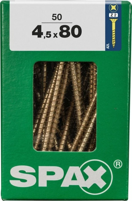 Spax YELLOX A2L 4CUT PZ2 Universalschraube, 4.5x80mm, 50 Stück