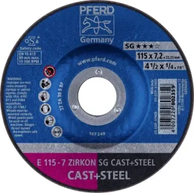 Pferd E 115-7 ZIRKON SG CAST+STEEL Schleifscheibe, 115x7.2x22.23mm, 10 Stück