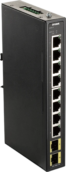 D-Link DIS-100G Industrial Railmount Gigabit Switch, 8x RJ-45, 2x SFP
