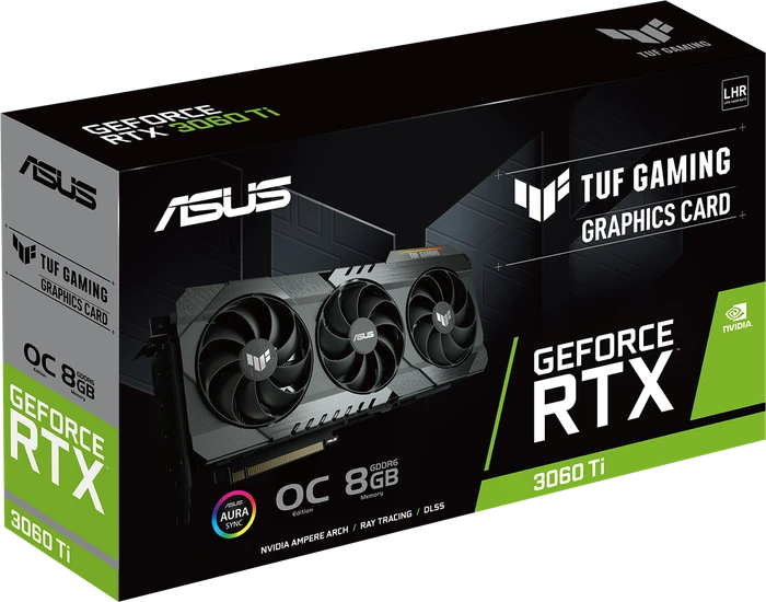ASUS TUF Gaming GeForce RTX 3060 Ti OC V2 (LHR), TUF-RTX3060TI-O8G-V2-GAMING, 8GB GDDR6, 2x HDMI, 3x DP