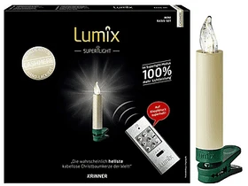 Krinner Lumix Superlight mini Metallic Christbaumkerzen Basis-Set cashmere LED 12x warmweiß, 12 Stück