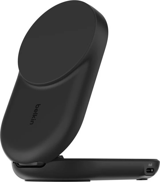 Belkin UltraCharge faltbare magnetische 2-in-1-Ladestation mit Qi2 (25W) rund schwarz