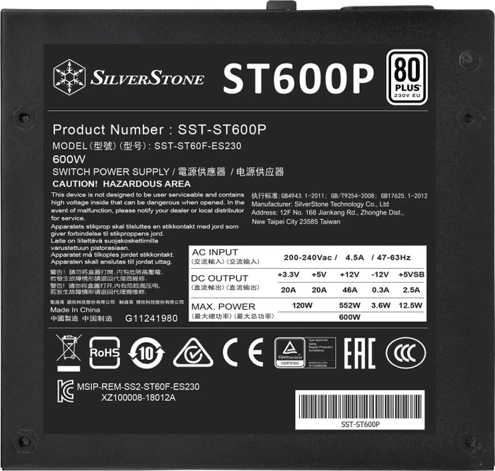 SilverStone Strider ST Series ST600P 600W, ATX 2.4
