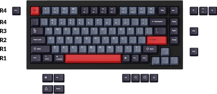 Keychron Q1/Q2/K2 OEM Dye-Sub Keycap-Set Dolch Red, Kunststoff (PBT), Dolch Red, grau/blau/schwarz/rot, 97 Tasten (83+14), ANSI-US
