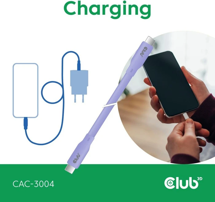 Club 3D USB4 Kabel, 20Gb/s, 240W PD EPR, USB-C Stecker auf USB-C Stecker, 2m, lila