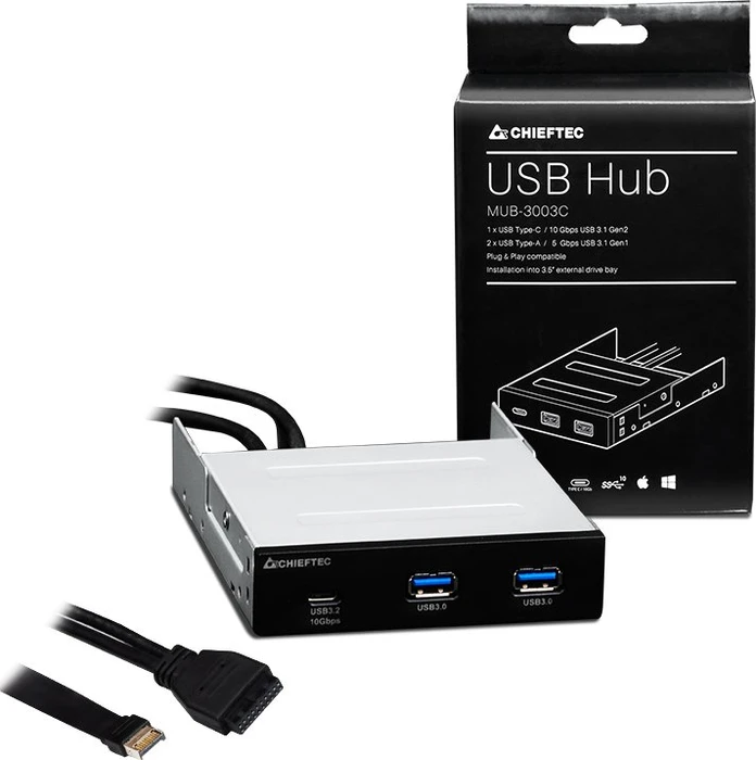 Chieftec USB-HUB, 1x USB-C 3.1, 2x USB-A 3.0, USB 3.0 19-Pin Stecksockel, 1x USB 3.1 20-Pin Key-A Stecksockel [Stecker]