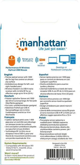 Manhattan Wireless Performance Maus III weiß, USB