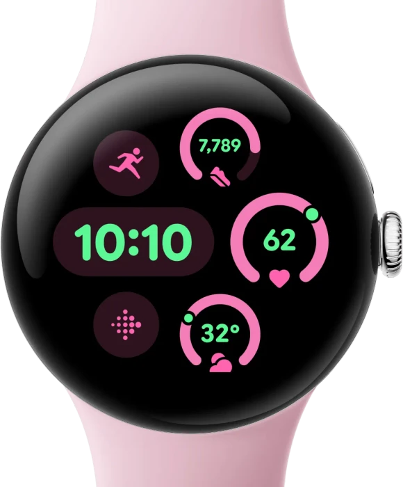 Google Pixel Watch 3 (LTE) 41mm Polished Silver mit Sportarmband Rose Quartz