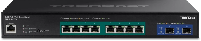 TRENDnet TPE Rackmount 2.5G Smart Switch, 8x RJ-45, 2x SFP+, 240W PoE+