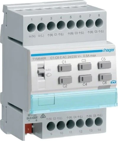 Hager Heizungsaktor 6-fach für 24/230V Stellantriebe, 4TE REG, Schaltaktor