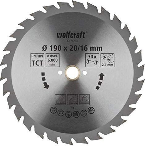 Wolfcraft Serie Grün Kreissägeblatt 30Z, 190x2.4x20mm, 1 Stück