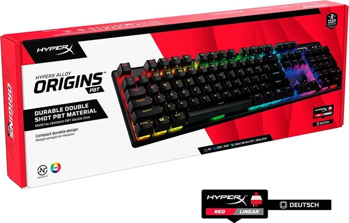 HP HyperX Alloy Origins PBT, LEDs RGB, HyperX RED, USB, DE