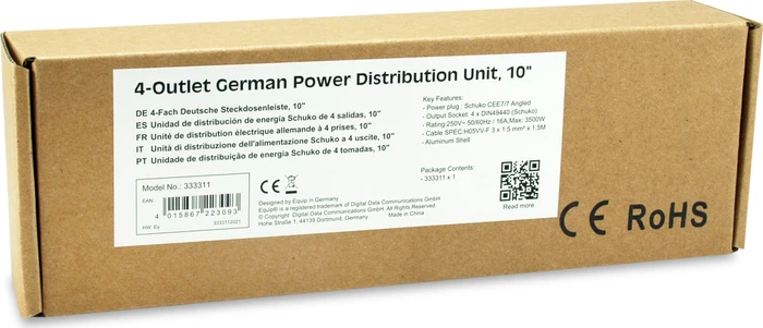Equip 10" PDU Aluminium Steckdosenleiste, 1HE, 4-fach, 250V, 1.5m