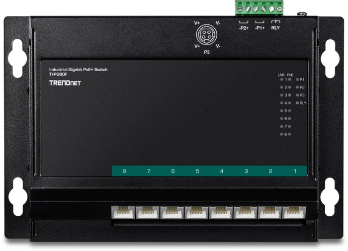 TRENDnet TI Hardened Industrial Wallmount Gigabit Switch, 8x RJ-45, 200W PoE+
